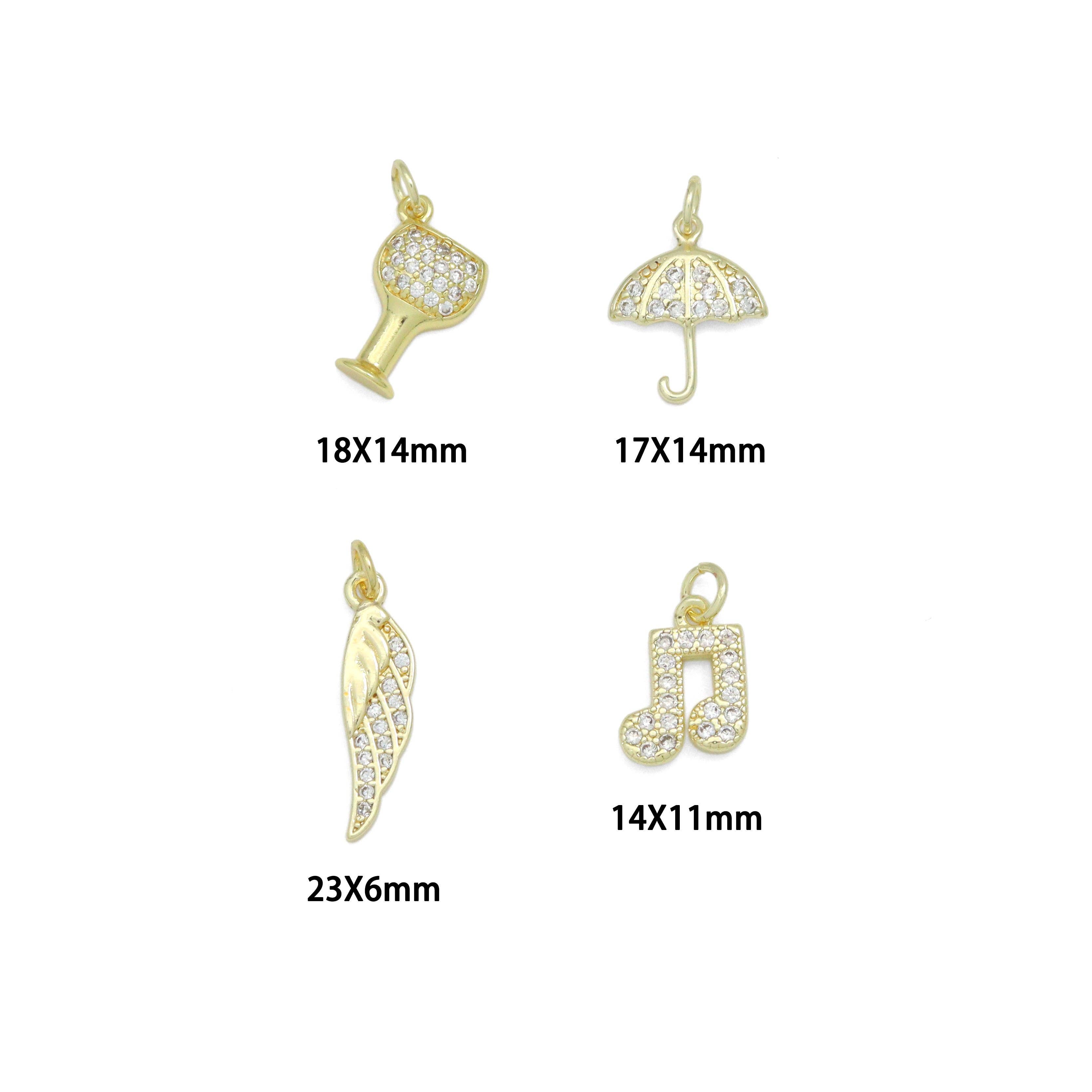 BestBeads&Beyond – wholesale Individual charm/pendant – Clear CZ Gold Silver Wine Glass Umbrella Wing Music Note Charm Pendant, Sku#LX9514