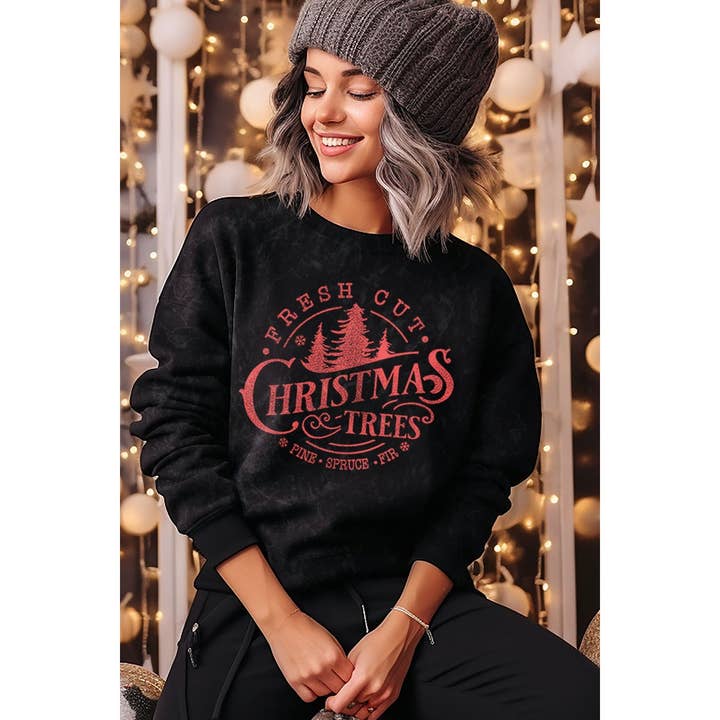 HRTandLUV - Wholesale Graphic Sweatshirt - Women's - CHRISTMAS TREES MINERAL GRAPHIC SWEATWHIRTS