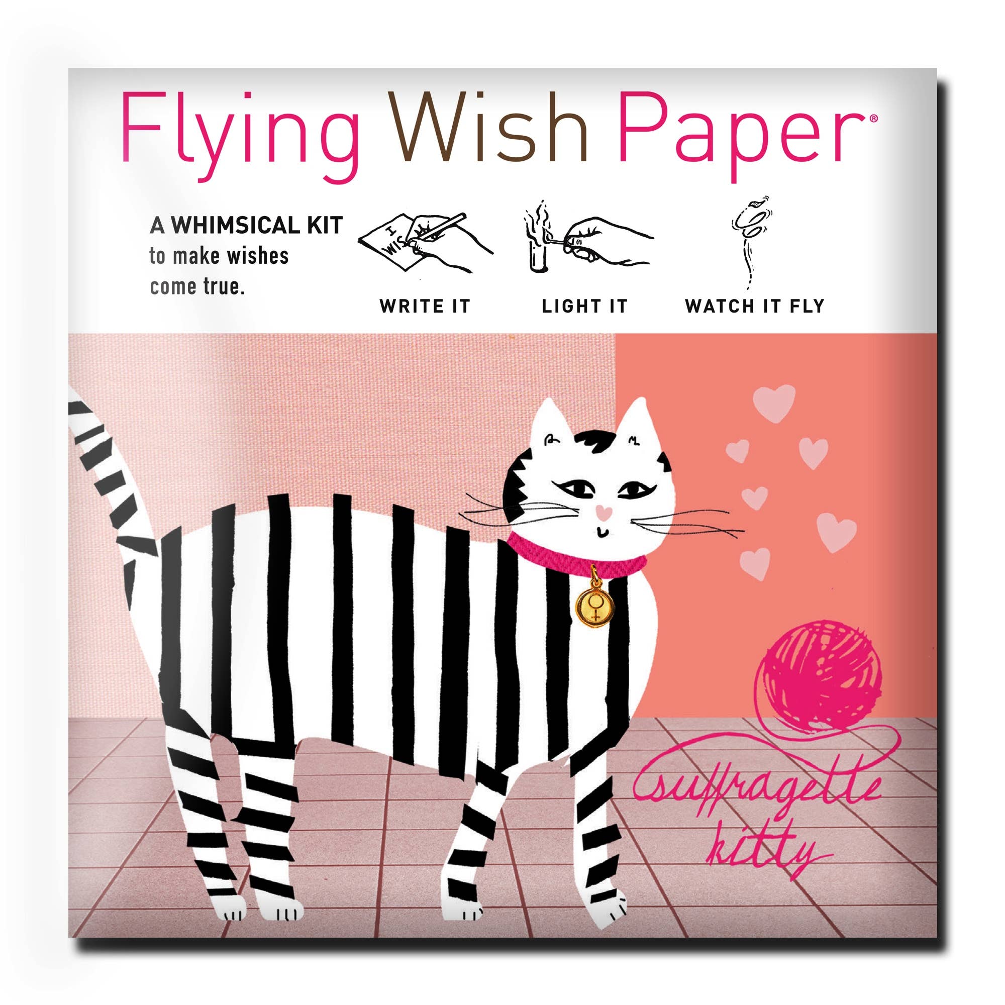 FLYING WISH PAPER ® - Wholesale Everyday Greeting Card - SUFFRAGETTE KITTY / 15 WISH PAPER™ / Empowerment Ritual Gift