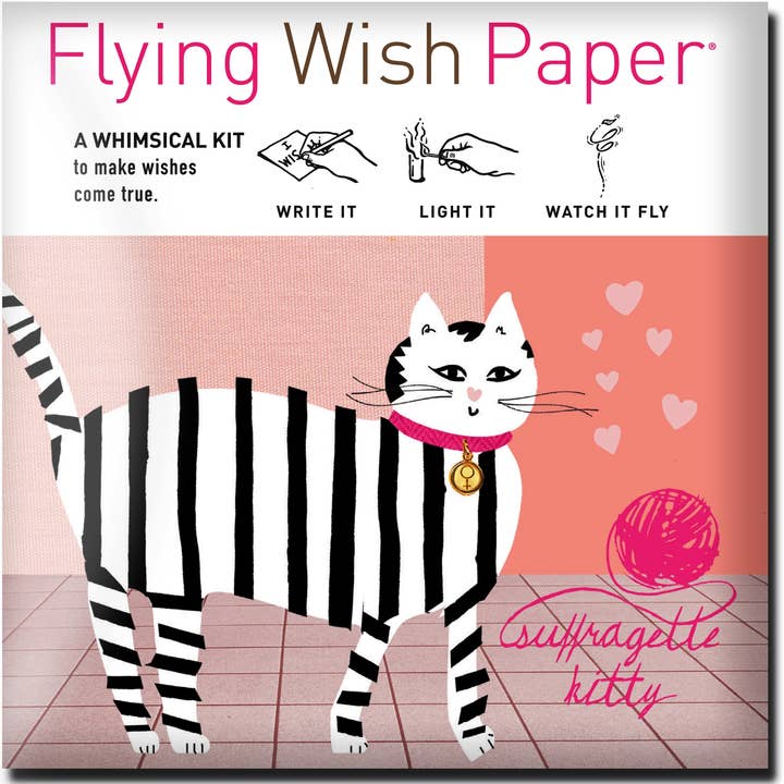 FLYING WISH PAPER ® - Wholesale Everyday Greeting Card - SUFFRAGETTE KITTY / 15 WISH PAPER™ / Empowerment Ritual Gift0