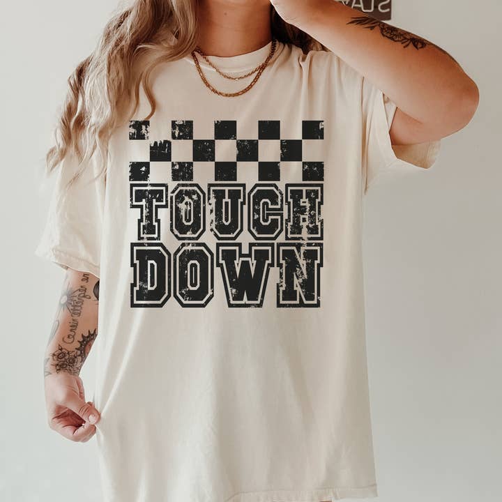 Touch Down Checkered Tee *13 Colors (S-3X) for wholesale by Chloe Vs Tank