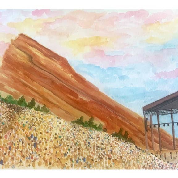 Red Rocks Amphitheater, CO Watercolor Art Print for wholesale by Ruby Charles Designs