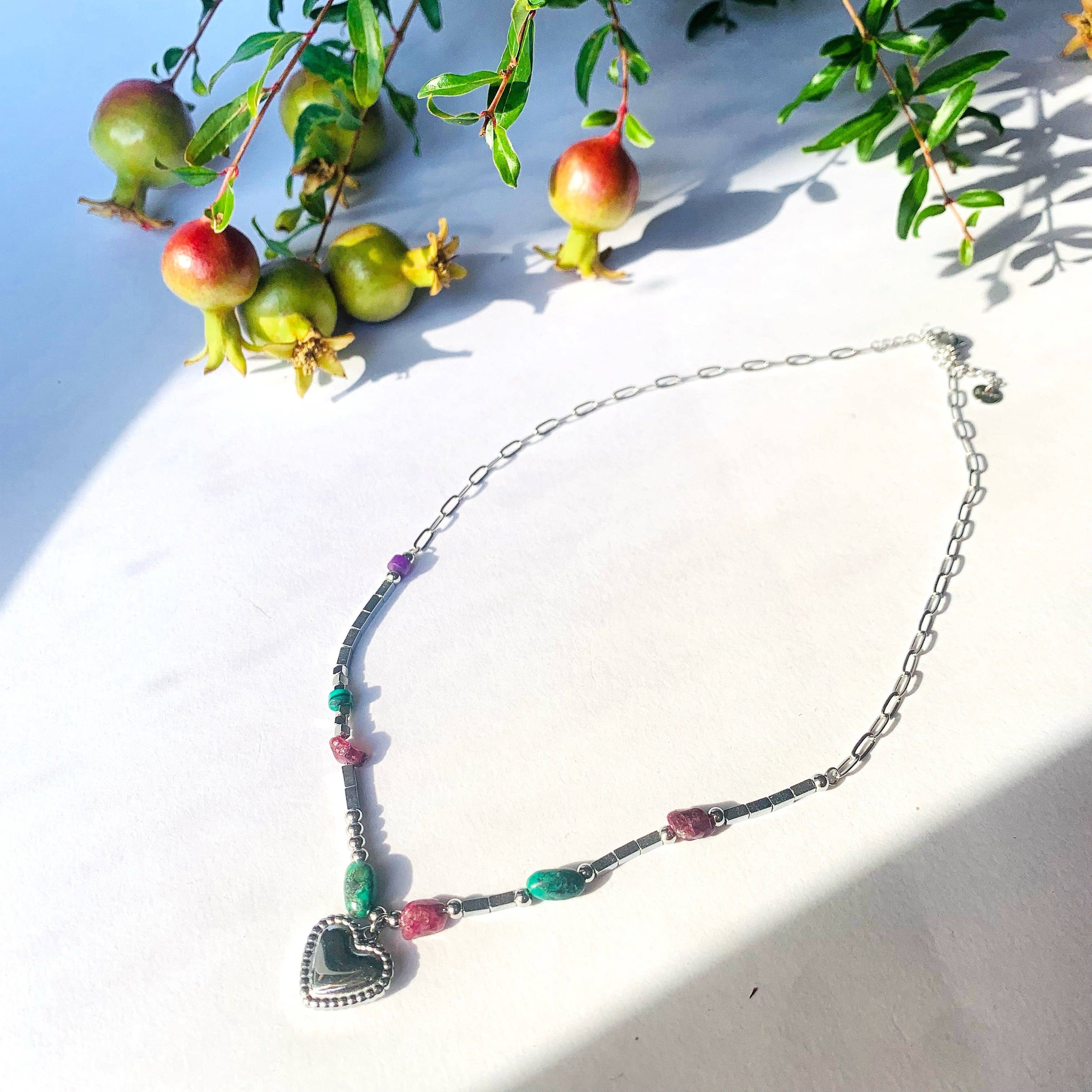 Atisha Spiritual Shop – wholesale Berlockarmband – HEART STONES Armband ~ i rostfritt stål, med hårda stenar och hjärtformade berlocker5