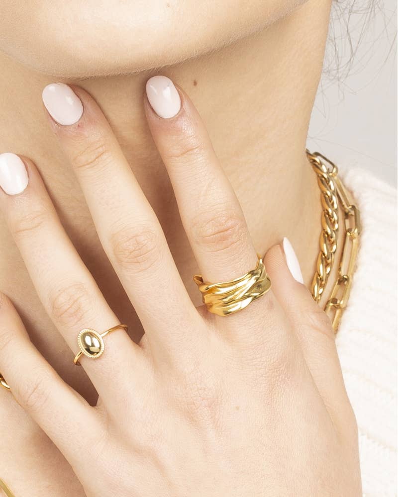 Trium Jewelry - Wholesale Band/Stacked Ring - Anillo de banda martillada en plata de ley 925 chapado en oro de 18k1