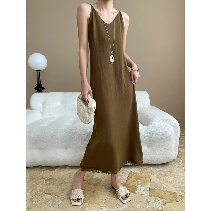 UZ Wholesale Store - Wholesale Gown - Women's - V Neck Long Sleeveless Knit Dress