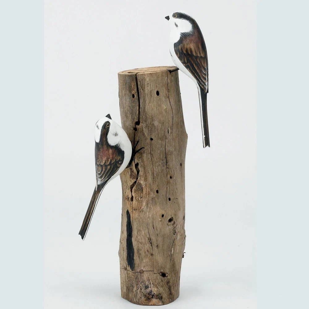 Originals International Ltd – wholesale Sculpture – Hand Carved Longtailed Tit Pair on Log by Archipelago0