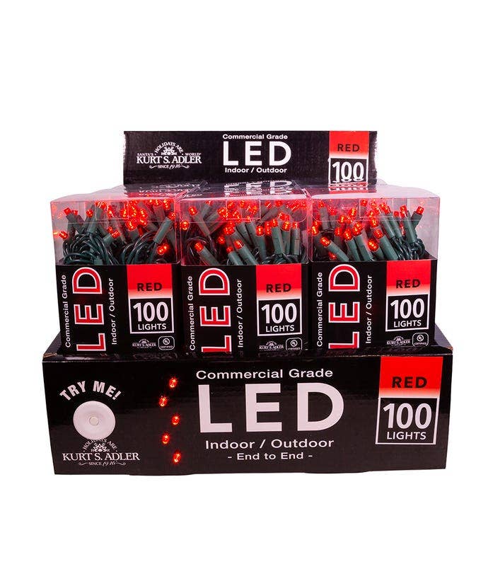Kurt S. Adler, Inc. - Wholesale String lights - 100L 5MM RED LED GREEN WIRE LIGHT SET