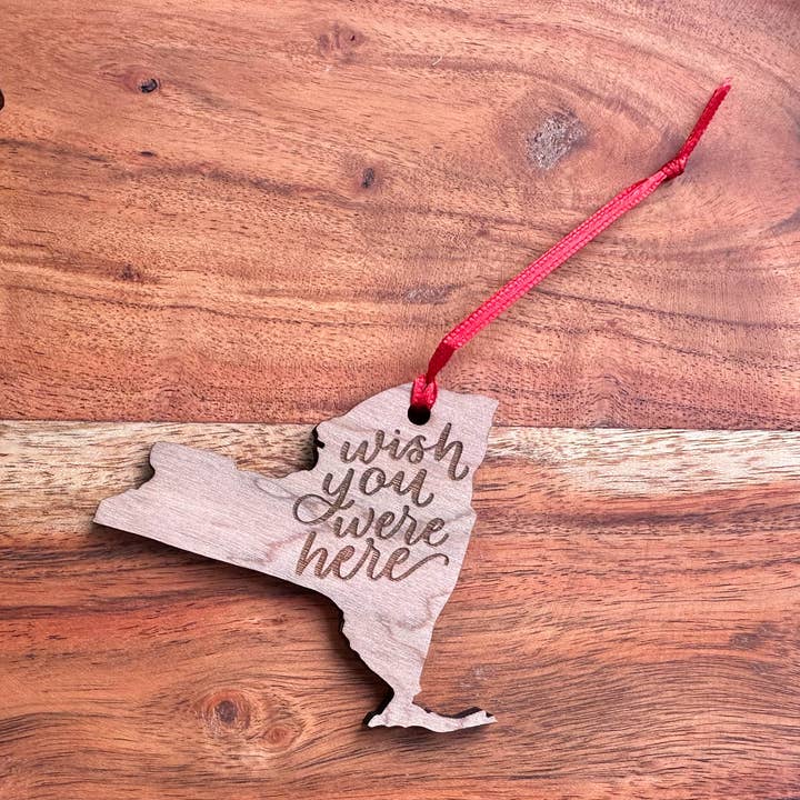 Wish You Were Here New York Wooden Ornament for wholesale by Almost Local