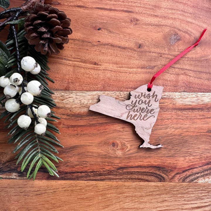 Wish You Were Here New York Wooden Ornament for wholesale by Almost Local