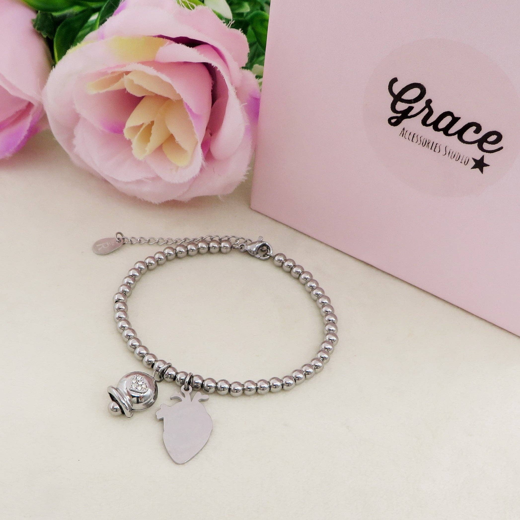 Daemon srls - Wholesale Charm/Dangle Bracelet - HUMAN HEART charm BRACCIALE  Pallini ~ ACCIAIO inossidabile - Bracciale cuore anatomico con ciondoli9