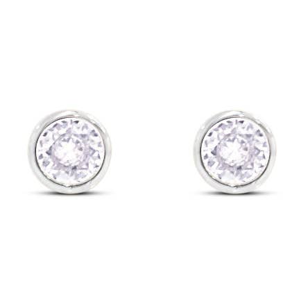 Clous d'oreilles à pois scintillants en oxyde de zirconium blanc pour la vente par Chloe + Lois