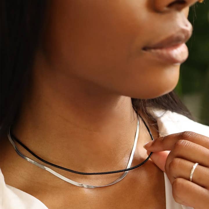 WJW - Wholesale Link & chain necklace - Black Leather Cord Necklace1