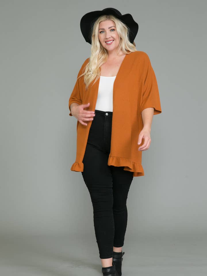 Plus Size Cardigan with Ruffle Detail One Size for wholesale by Allium