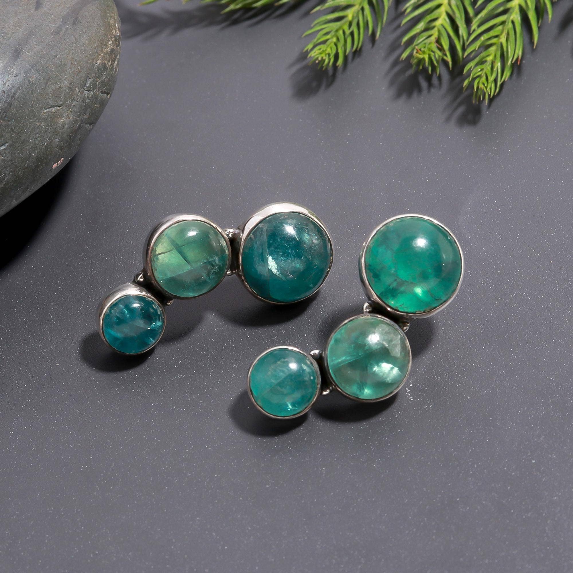 AG 925 JEWELLERY - Wholesale Stud/Post Earrings - 925 Silver Fluorite Cluster Stud Earrings