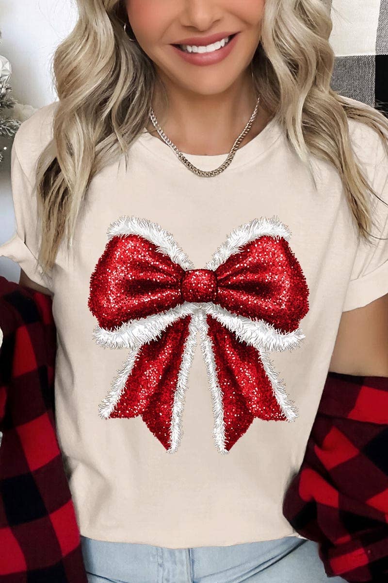 COLORBEAR – wholesale T-shirt (graphic) – women's – Christmas Santa Bow Graphic Tee19
