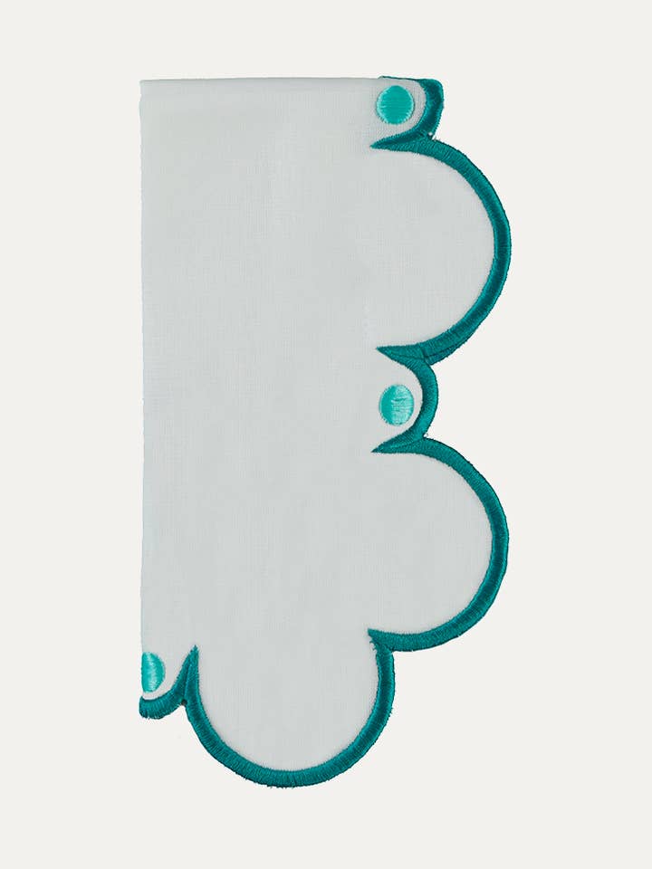 Viana Napkin, White with Turquoise Blue for wholesale by Mariaida Home