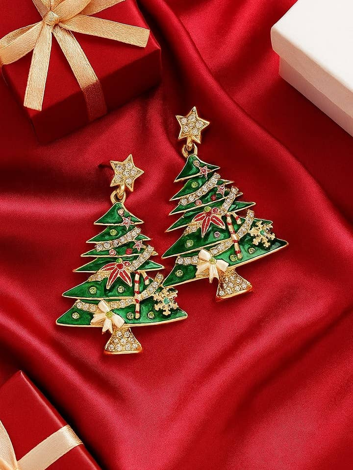 Boucles d'oreilles en émail sapin de Noël pour la vente par Wild & Free