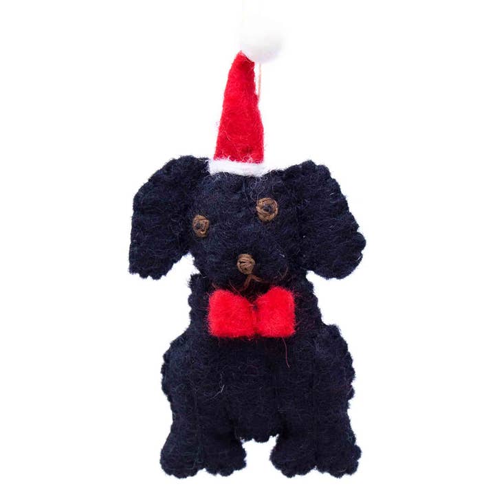 Black Labrador Santa Handmade Felt Ornament for wholesale by Global Crafts