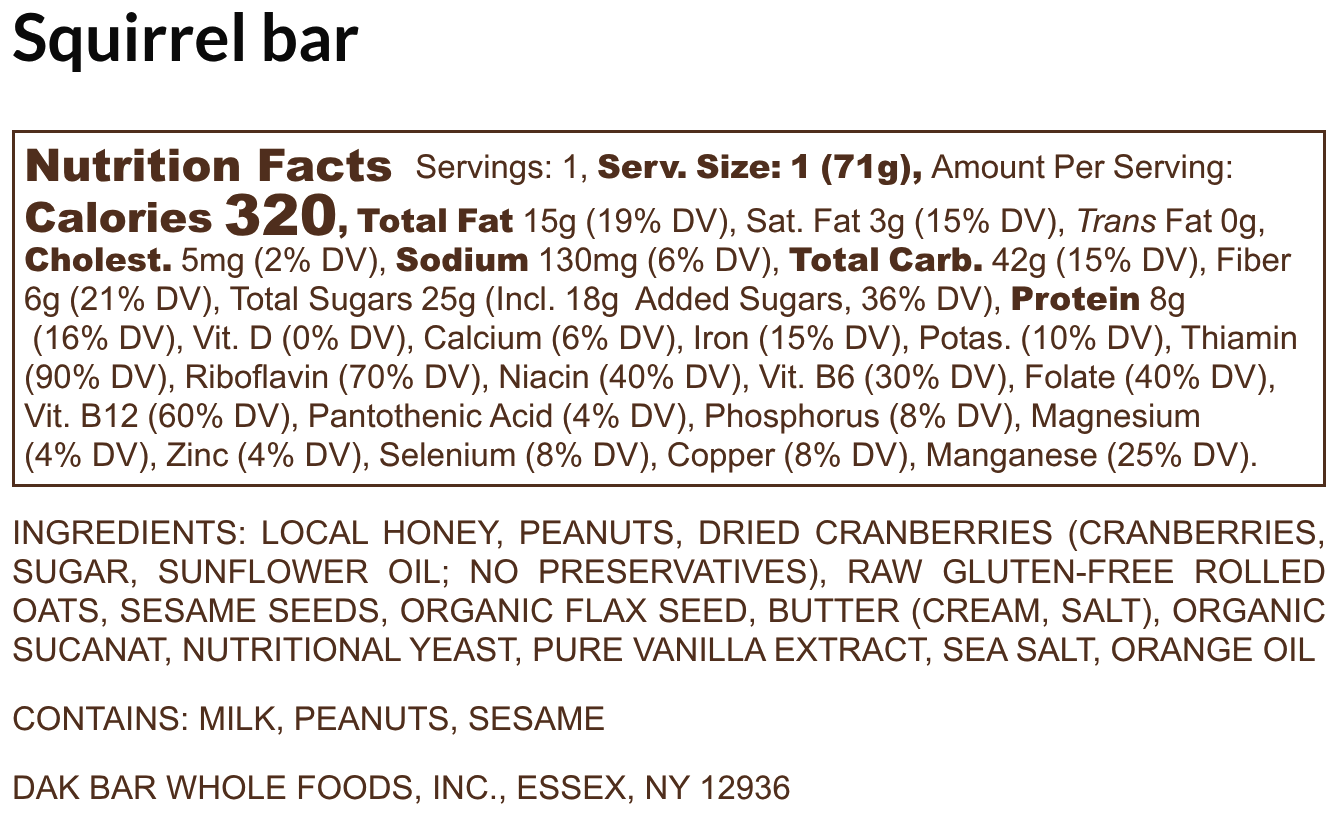 Dak Bar - Wholesale Snack Bar - Squirrel Bar - Peanut, Cranberry & Sesame Seed Snack Bar3