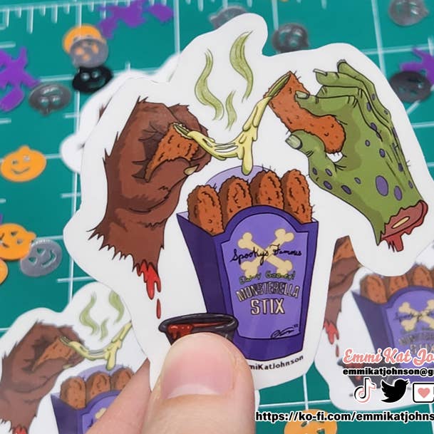 Spooky's Ew-ey Gooey Monsterealla Stix Stickers for wholesale by Emmi Kat Johnson