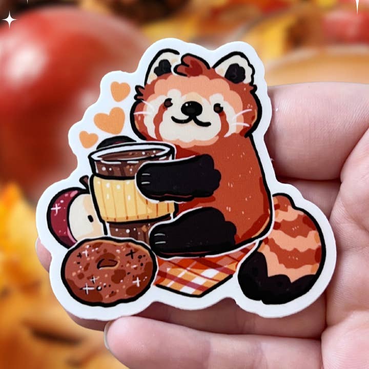 Fall Apple Red Panda ~ Sticker for wholesale by Woolblossom
