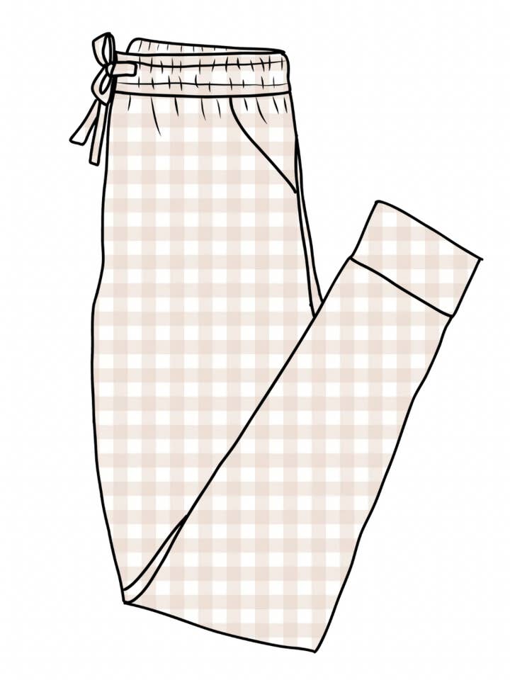 PREORDER Neutral Gingham Mama Joggers for wholesale by Sue + Jane