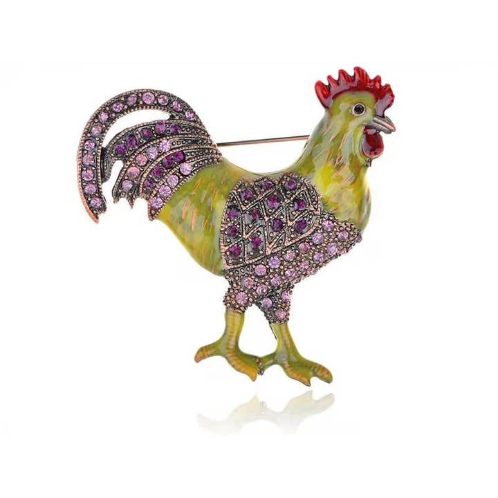 AK Brand - Vente Broches - Broche coq de poulet violet jaune vert cuivre2