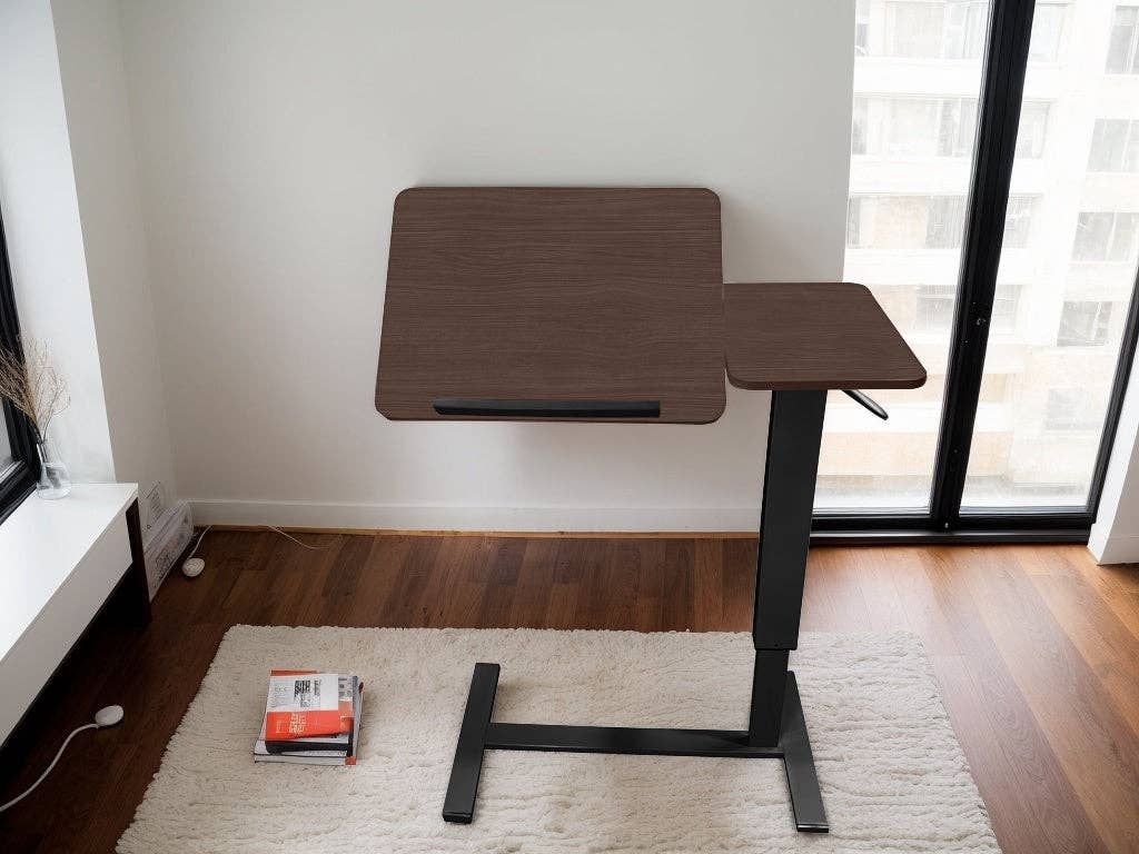 39F Inc. - Wholesale Side Table - Adjustable Overbed Laptop Table with Wheels Walnut Finish11