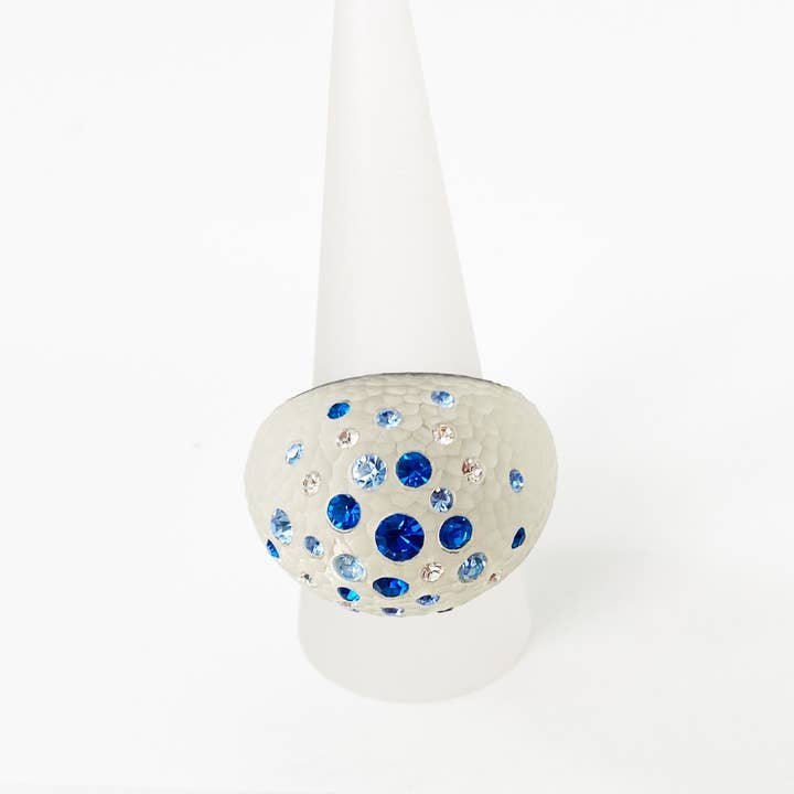 Gold & Honey - Wholesale Cocktail/Statement Ring - Colorful Swarovski Crystals Dome Ring in White