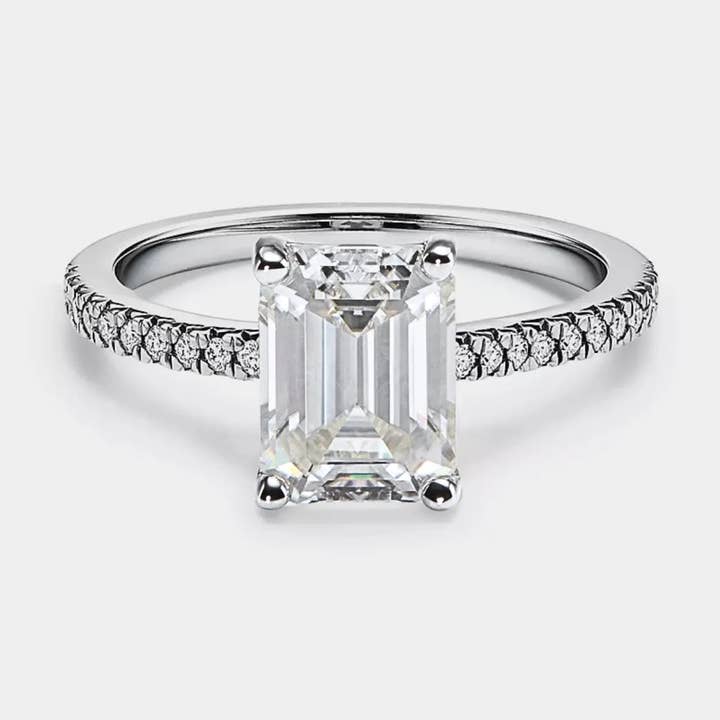 Perimade & Co. LLC - Wholesale Engagement Ring - Princess Emerald Cut Moissanite Ring in 925 Sterling Silver0