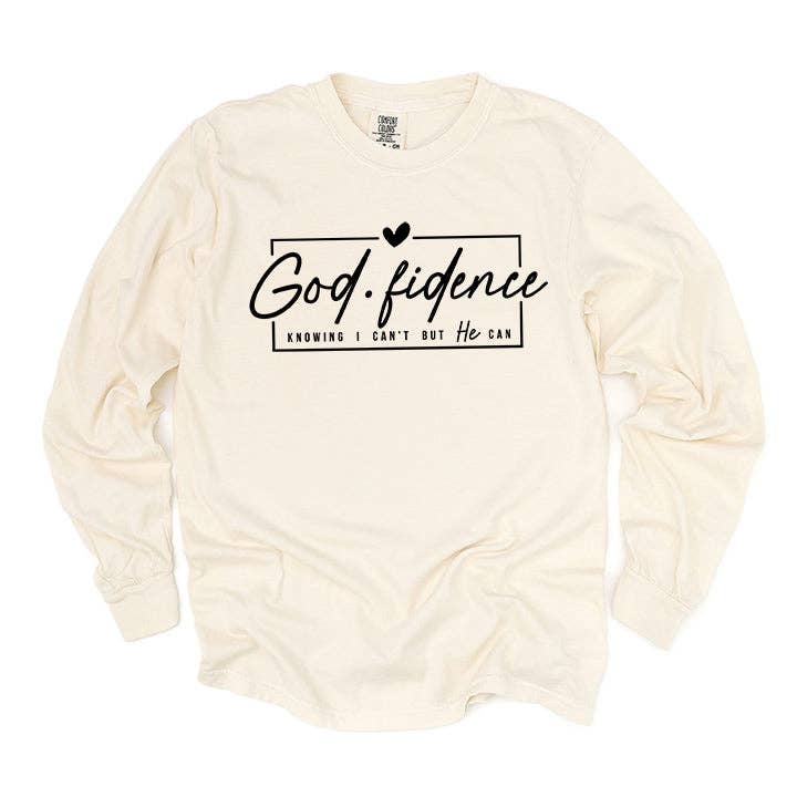 Uplifting Threads Co Wholesale - Wholesale Screen Printed T-Shirt - Women's - Godfidence Knowing I Can't But He Can | Garment Dyed Long Sleeve3
