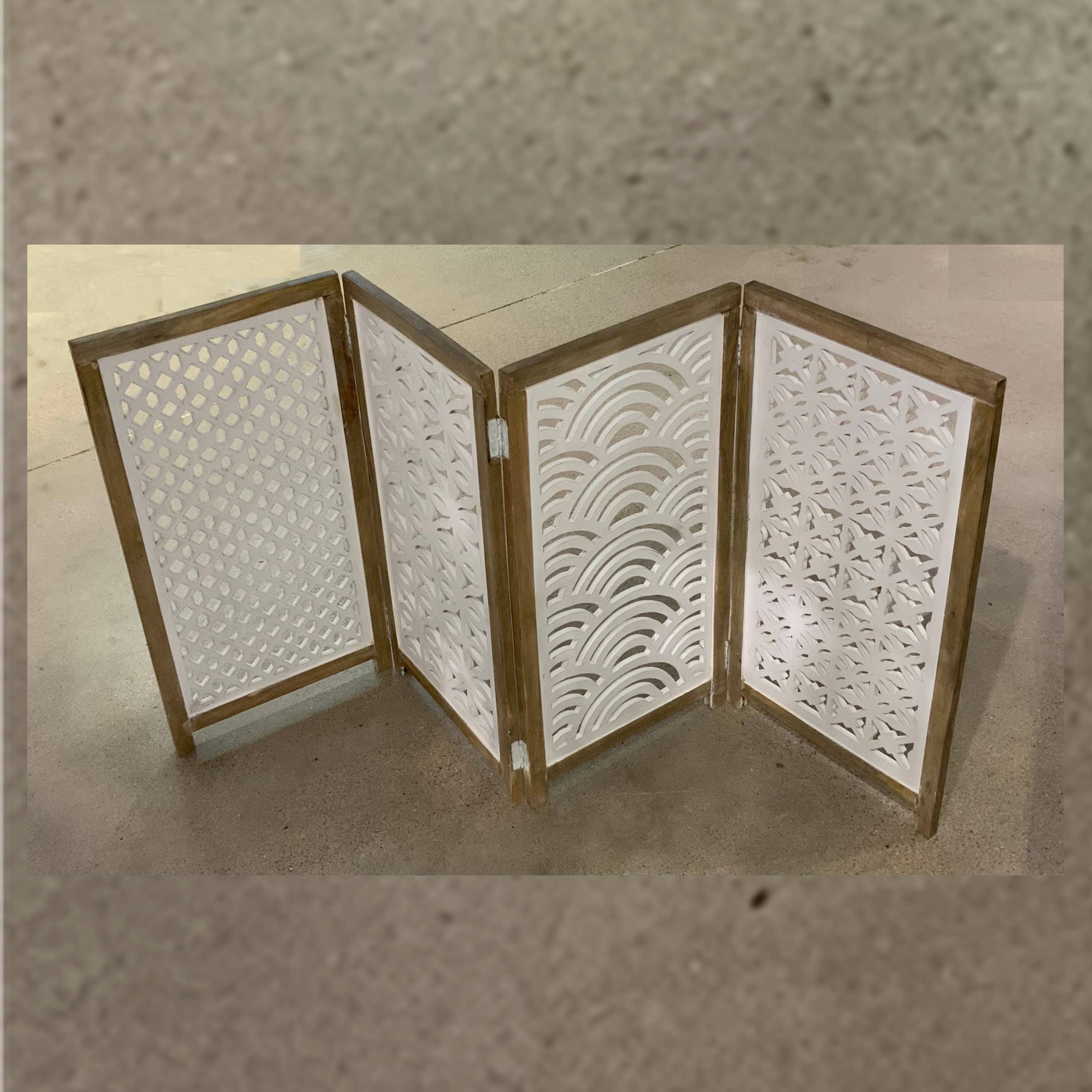 Wilco Home - Wholesale Decorative Panel - Hand-Carved Wood Charcuterie Screen-White Washed Finish2