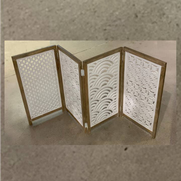 Wilco Home - Wholesale Decorative Panel - Hand-Carved Wood Charcuterie Screen-White Washed Finish2