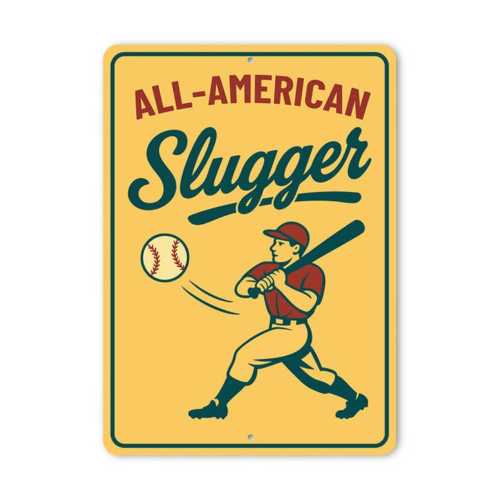 Enseigne de Baseball Slugger - Décor Vintage TOUT-AMÉRICAIN pour la vente par Lizton Sign Shop, Inc