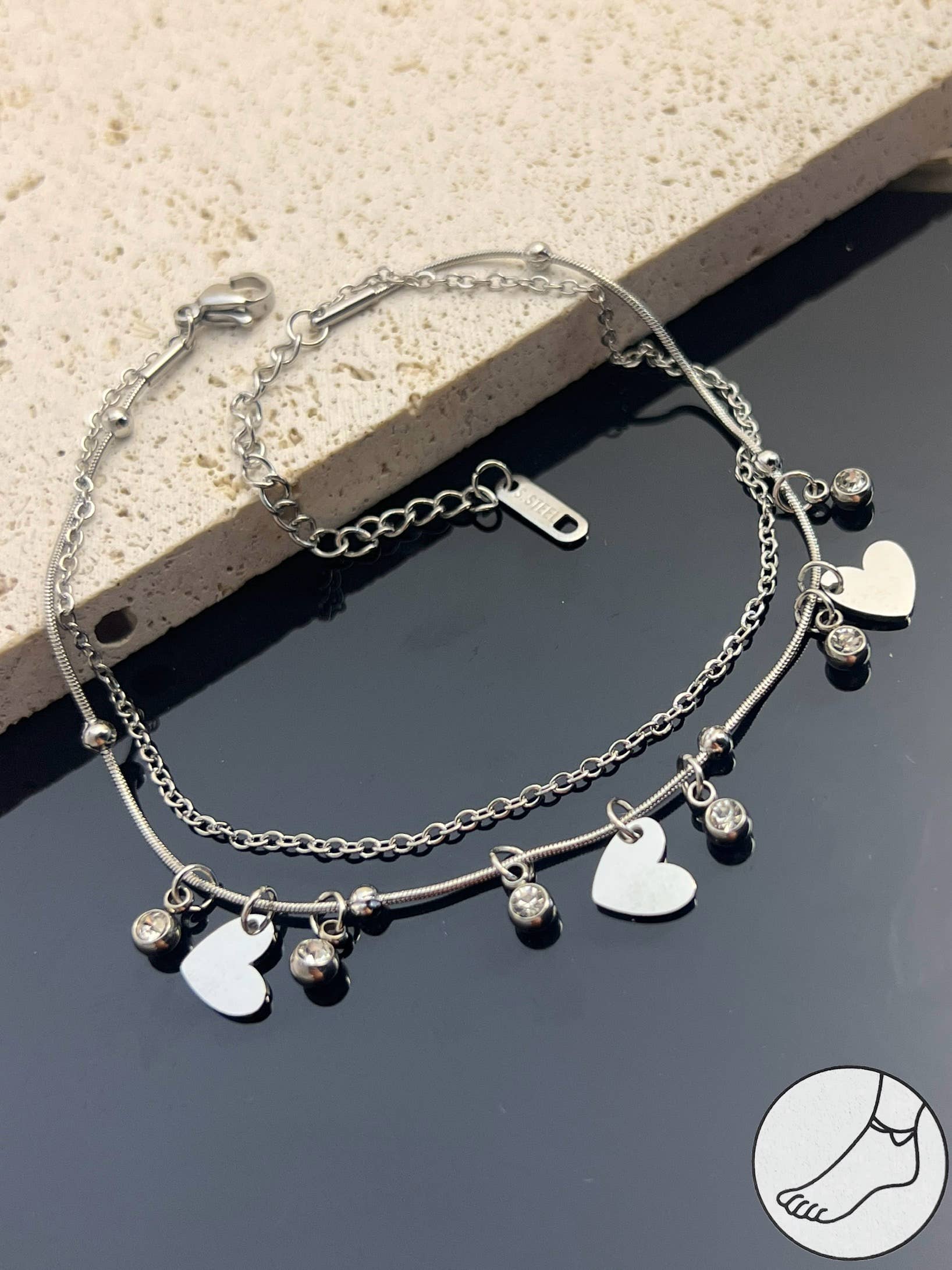 COSMOS - Vendita all'ingrosso Cavigliere - Cavigliera in acciaio inox con ciondolo a forma di cuore0