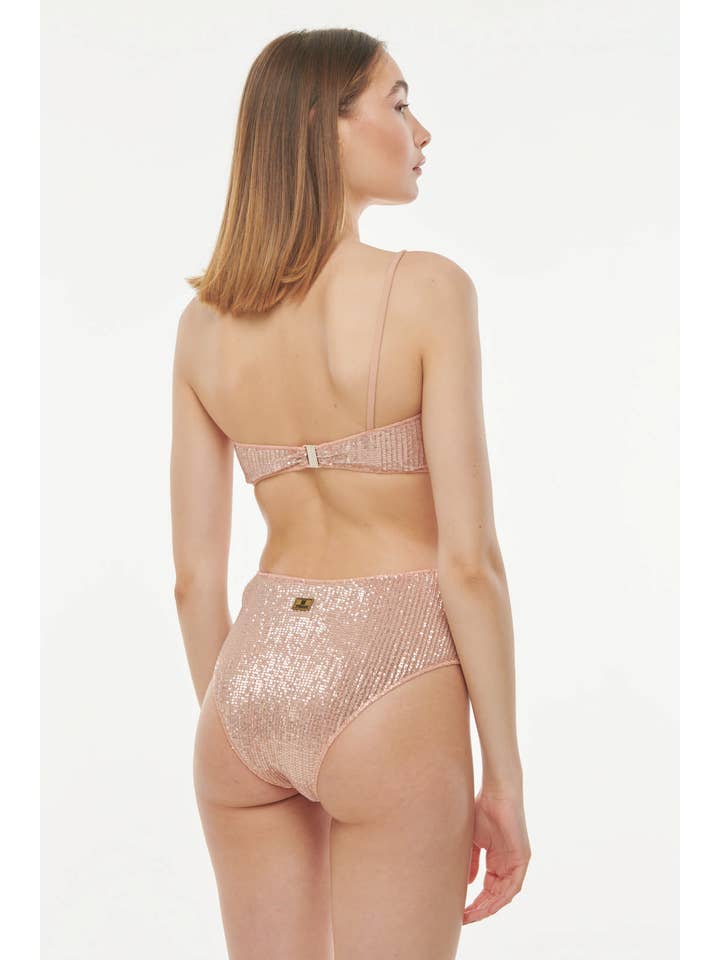 Negro Giulia Bandeau Bikini One Shoulder Pink Sequins in vendita all'ingrosso su Faire3