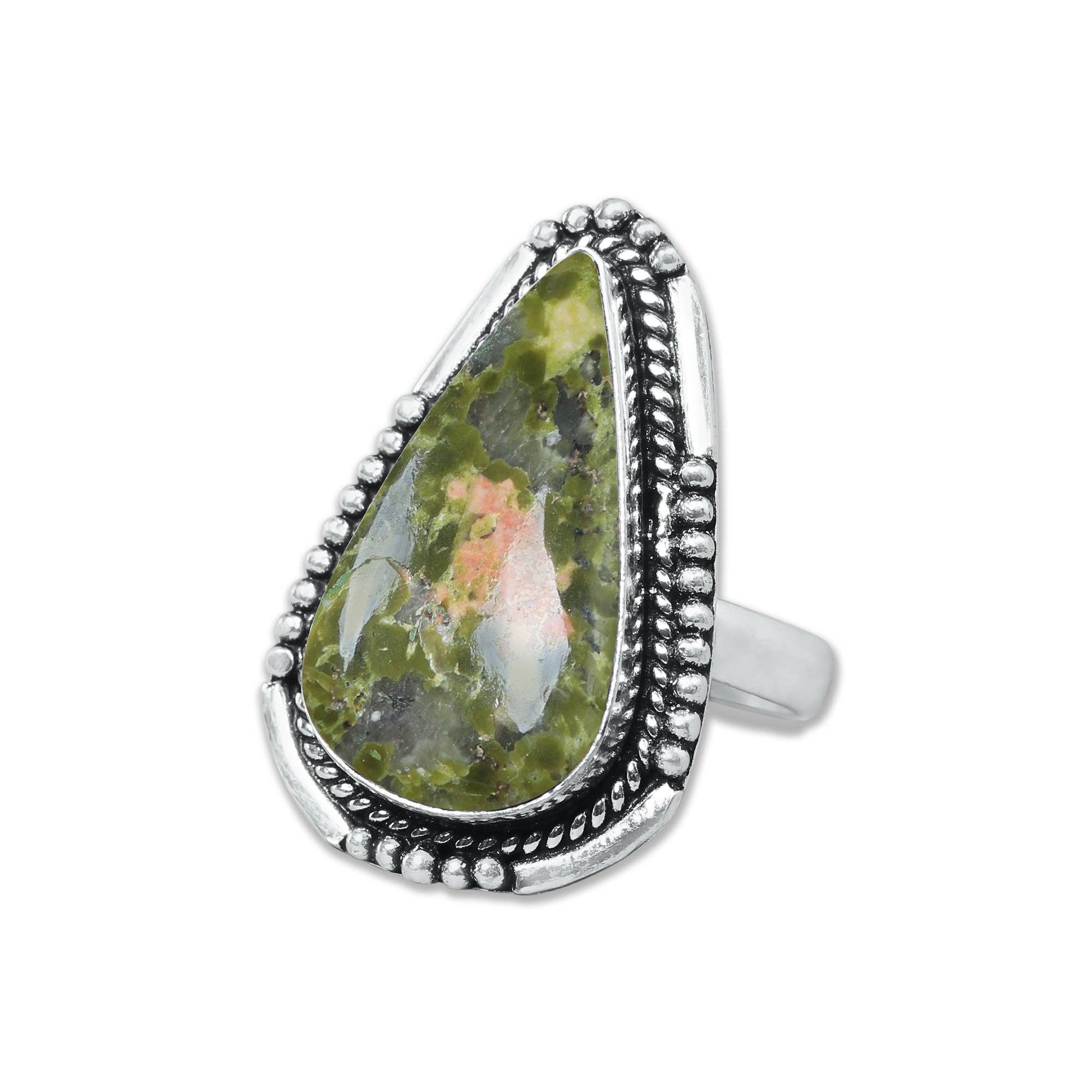 Handmade Jewels - Vente Bague de cocktail/de cérémonie - Bagues en unakite – Fait main, plaqué argent, rose-vert terreux (fabriqué sur commande)9