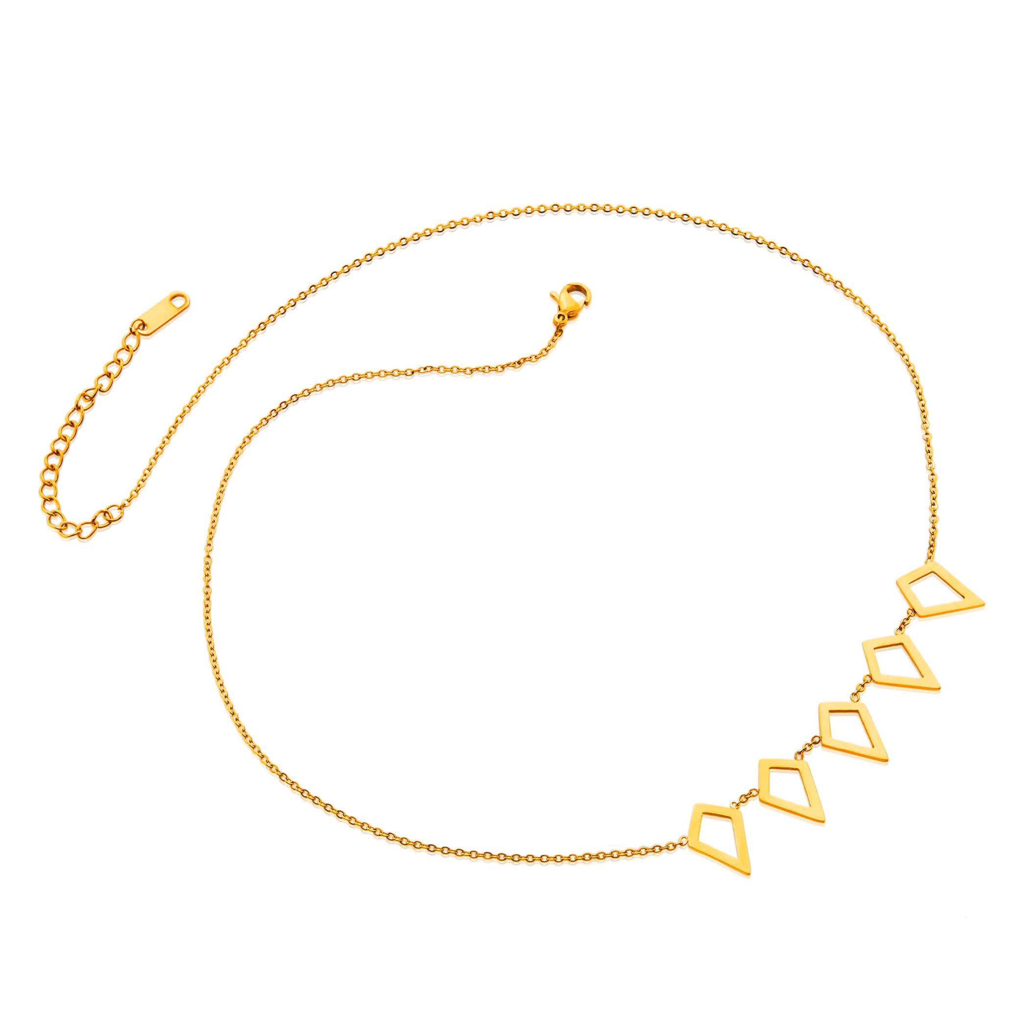 West Coast Jewelry - Wholesale Pendant/Charm Necklace - Gold Plated Stainless Steel Linked Diamond Shapes Necklace1