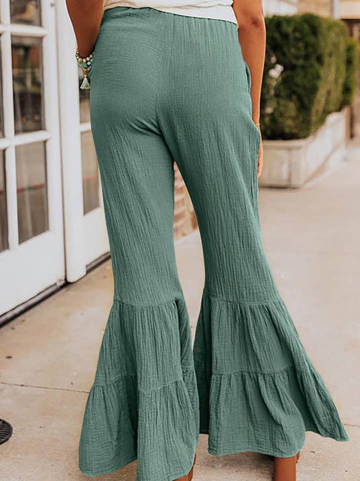 LALA LOO - Wholesale Pants - Women's - Crinkle Ruffle Bell Bottom Pants
