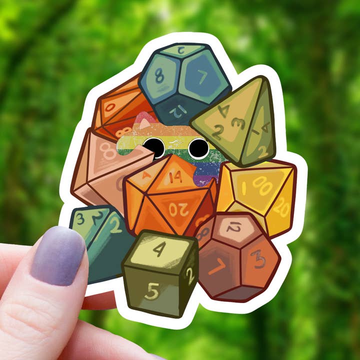 Pride Cat Amongst Dice Sticker - 3" for wholesale by Mimic Gaming Co