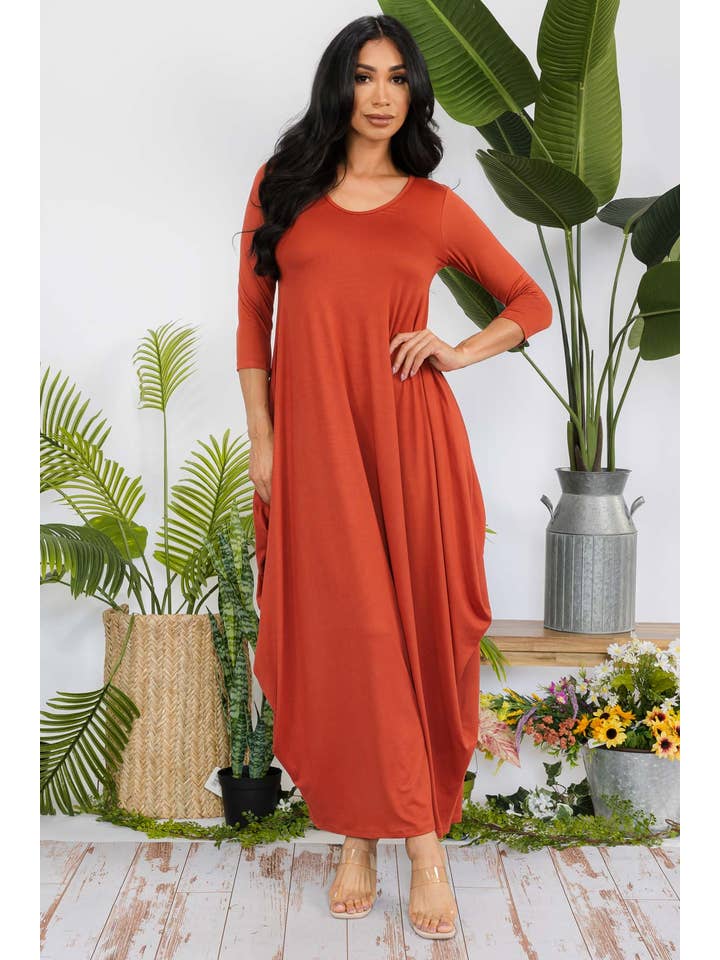 H&H Fashion Inc. - Wholesale Dress - Women's - HH645R-SOLID - 3/4 Sleeve Maxi Dress9