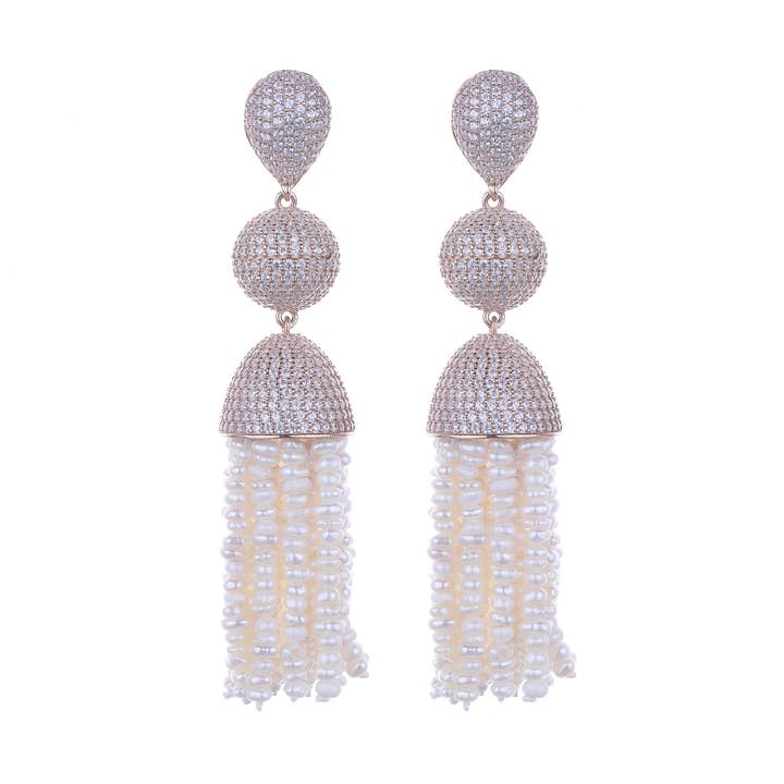 Semi ædelsten kvast rokoko øreringe - hvid for engroshandel hos JCM London