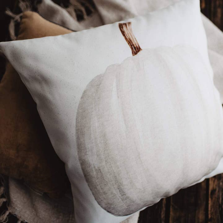 UniikPillows - Wholesale Throw Pillow Cover - White Curly Stem Pumpkin Pillow Cover | Primitive Farmhouse Decor | Farmhouse Pillows | Country Decor | Fall Throw Pillows | Gift for her