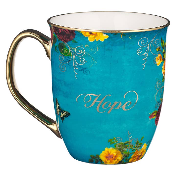 Christian Art Gifts - Wholesale Coffee Mug - Mug Teal/White Butterfly Hope Isa. 40:31