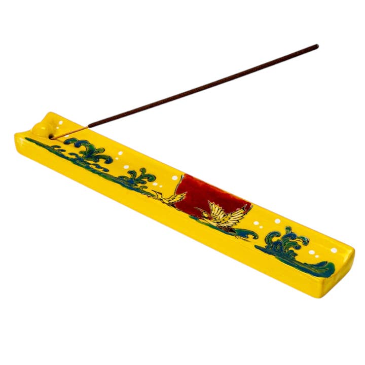 Handpainted Ceramic Incense Holder 9 inch L Moon Crane (1/72) for wholesale by Urban Tokyo