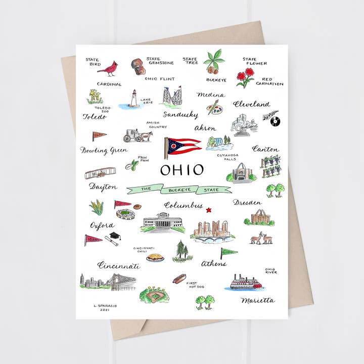 Ohio 5x7 folded greeting card for wholesale by The Write Occasion Calligraphy