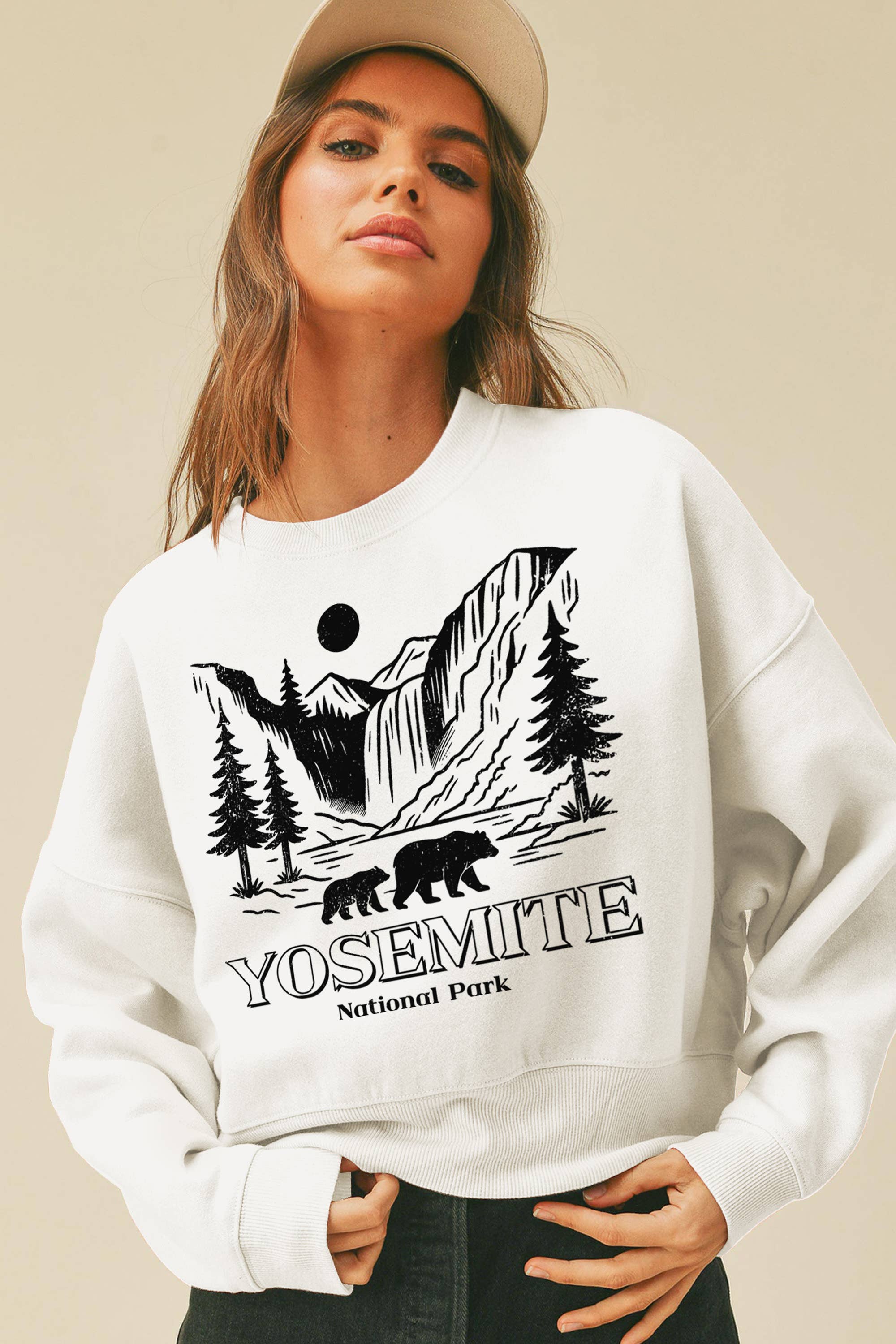 Honestee - Vendita all'ingrosso Felpa stampata - Donna - Felpa a maniche lunghe corte con orsi del Parco Nazionale di Yosemite5