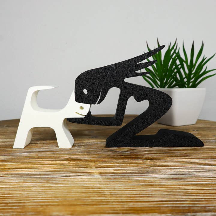 Minimalist Girl and Cat Sculpture, Modern Pet Lover Decor for wholesale by Herbs&Belles