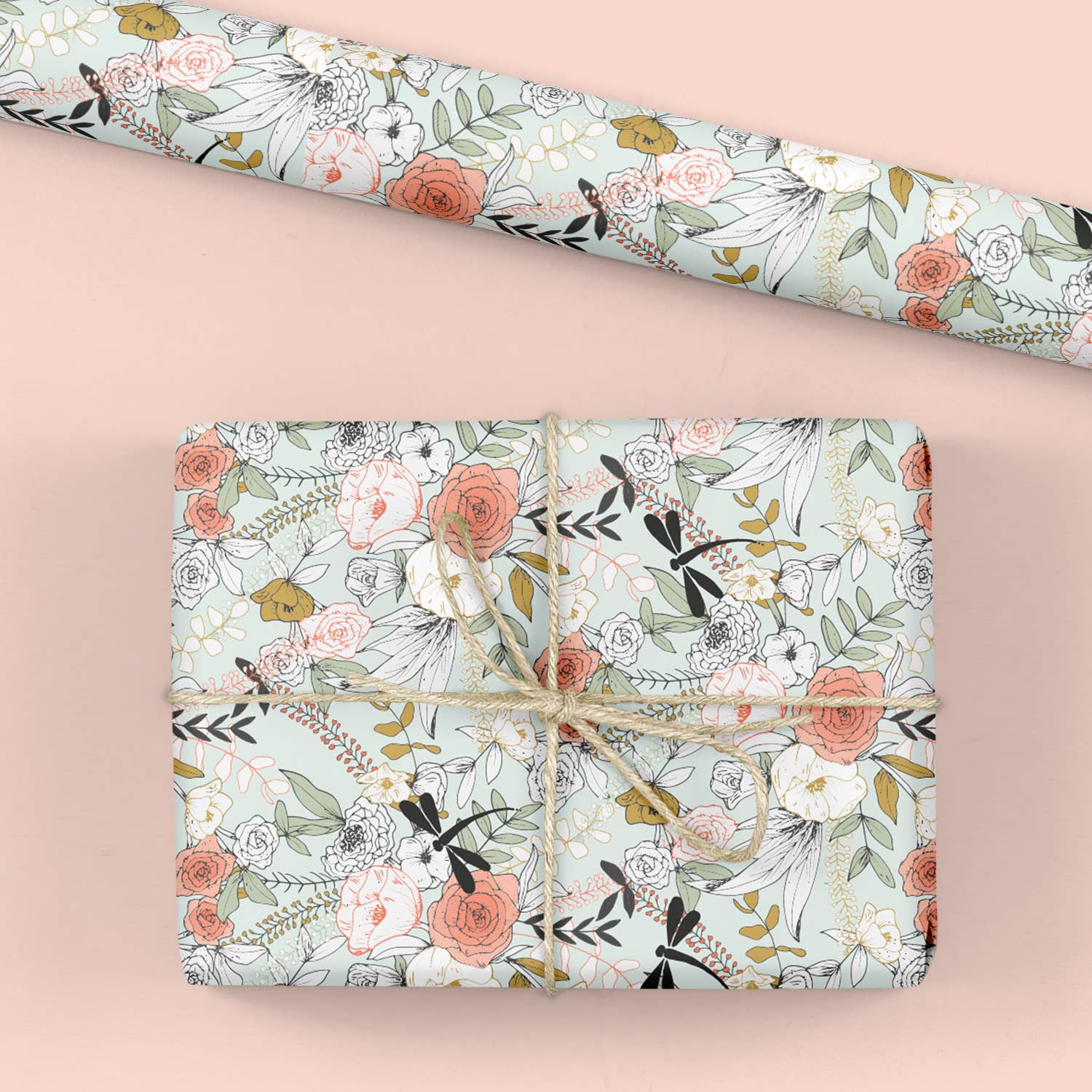 Pixel & Bloom - Wholesale Flat Wrap - Floral Wrapping Paper / Gift Wrap - Tabitha's Garden - Green2