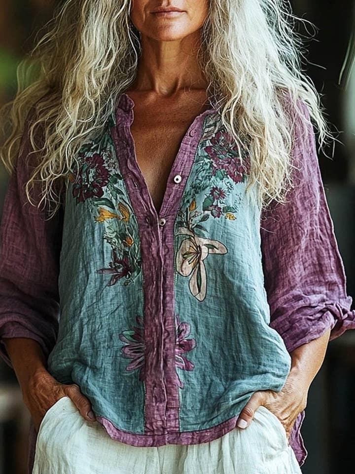 Rosa Clothing - Wholesale Shirt - Women's - Women Vintage Floral Print Long Sleeve Casual Boho Blouse42